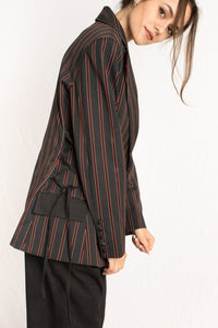 Bastet Noir Women's Blazer The Sara Gray & Burgundy Pinstripe Single-Breasted Women's Blazer