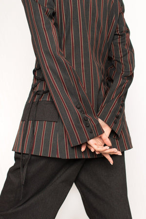 Bastet Noir Women's Blazer The Sara Gray & Burgundy Pinstripe Single-Breasted Women's Blazer