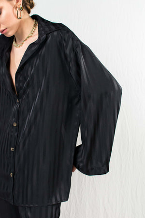 Bastet Noir Women's Blouse The Eve Black Shirt in 100% Silk Satin