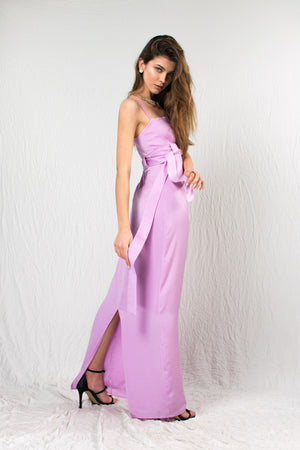 Bastet Noir Women's Dress Candy Maxi Mermaid Cocktail Dress in 100% Lavender or Orange Silk Satin