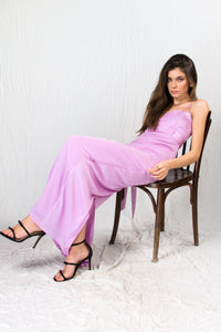 Bastet Noir Women's Dress Candy Maxi Mermaid Cocktail Dress in 100% Lavender or Orange Silk Satin