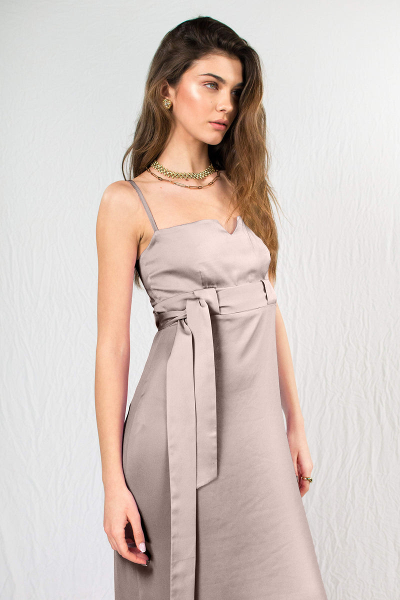 Bastet Noir Women's Dress CUSTOM / Beige Candy Maxi Mermaid Cocktail Dress in 100% Lavender or Orange Silk Satin