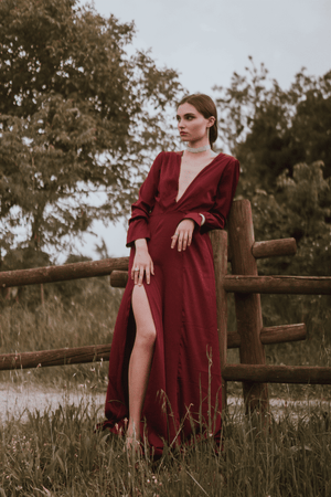 Bastet Noir Women's Dress CUSTOM / DarkRed Bareback Maxi Dress in Dark Red, Light Green, or Black Silk Satin