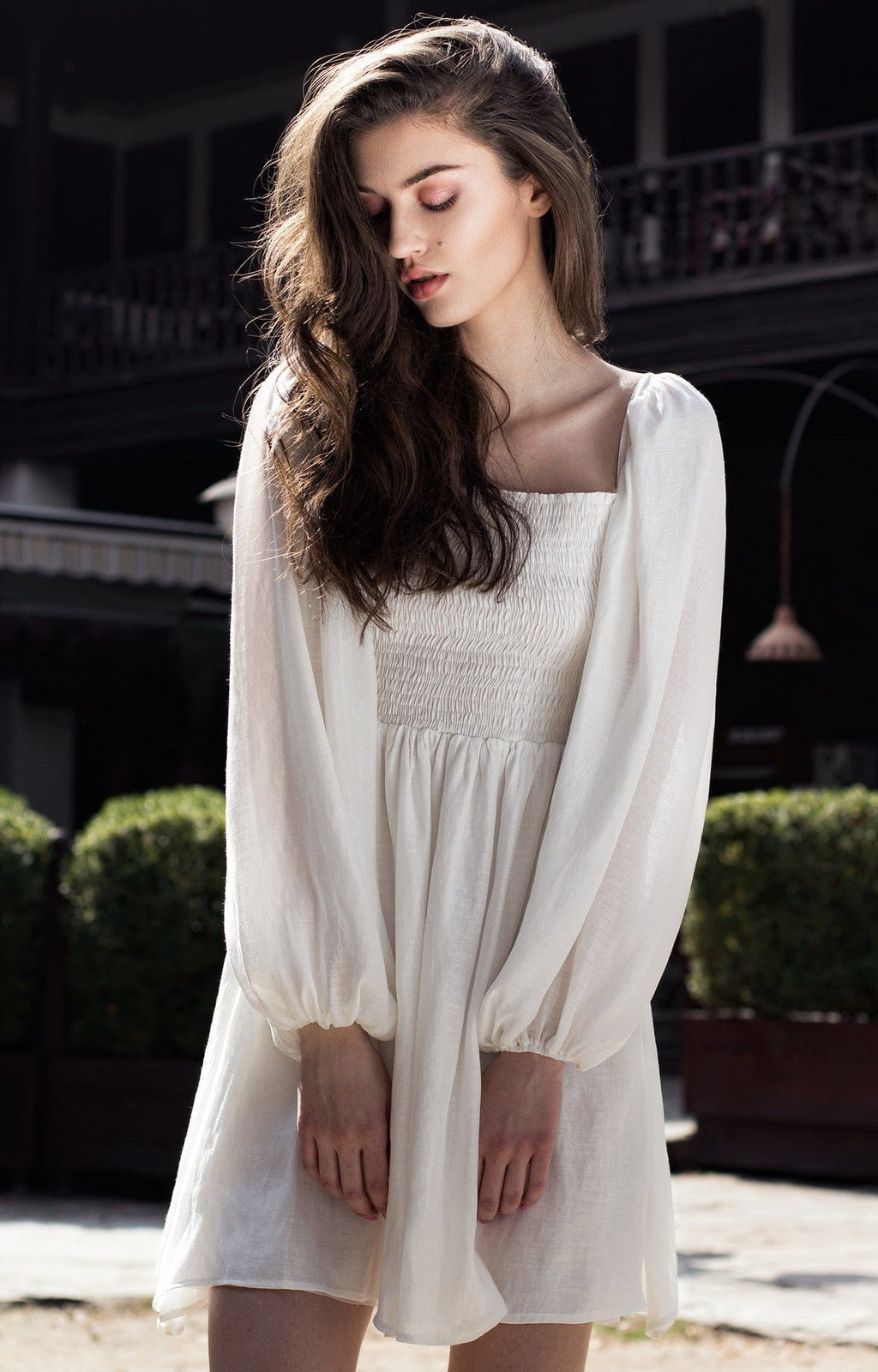 White Shirt Dress - Linen Smock Dress