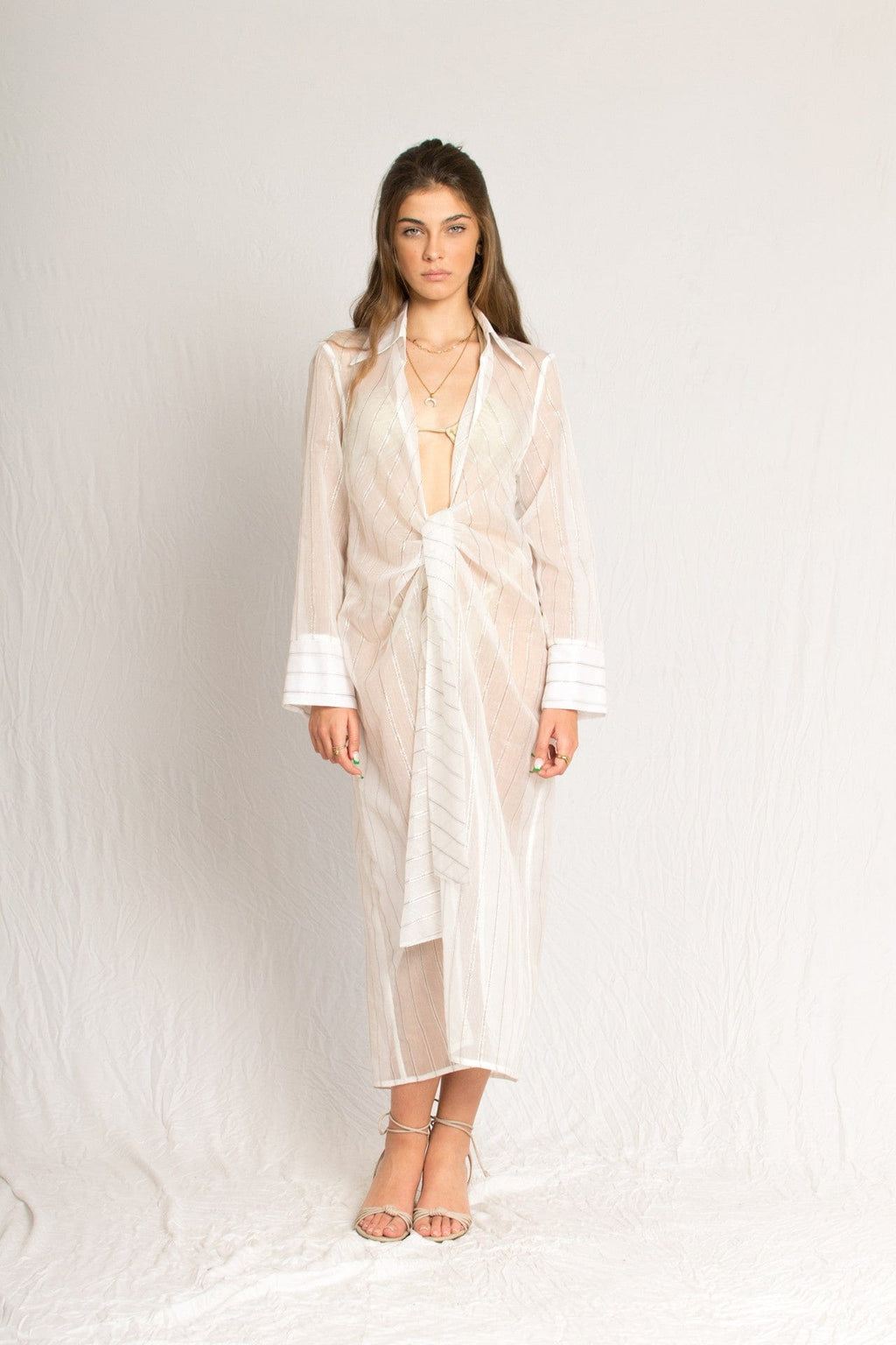 Bastet Noir Women's Dress CUSTOM / White The Neha White & Silver Silk Cover-Up Dress