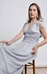 Bastet Noir Women's Dress Dress Maxi Dress in Silk/Cotton Blend in Light Blue, White, or Black