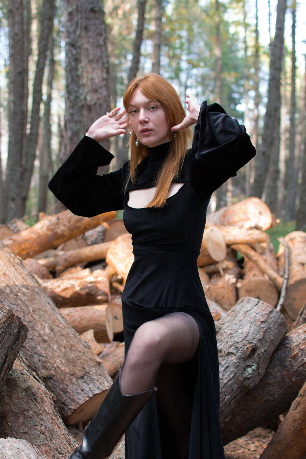Bastet Noir Women's Dress EU36/US4 The May Black Velvet Maxi Dress with Thigh High Slit