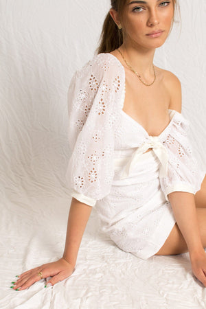 White Mini Dress - Peasant Sleeves - Shop Himel Hoch