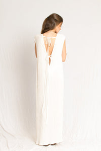 Bastet Noir Women's Dress The Psame Reversible White Maxi Dress With Drop Shoulder, Double Side Slit & Drawstrings