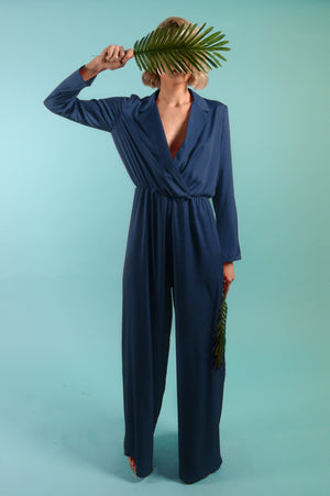 Bastet Noir Women's Jumpsuits & Rompers CUSTOM / DarkBlue Silk Satin Jumpsuit-Colors Available | Bastet Noir