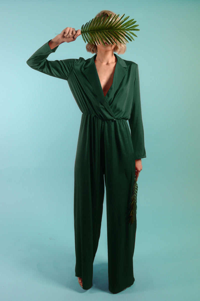 Bastet Noir Women's Jumpsuits & Rompers CUSTOM / DarkGreen Silk Satin Jumpsuit-Colors Available | Bastet Noir