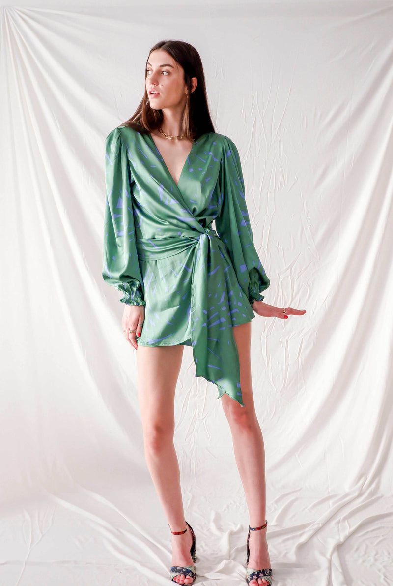 Bastet Noir Women's Jumpsuits & Rompers CUSTOM / Green The Sici Silk-Satin Jumpsuit With Short Pants & Front Bow in Black Or Green