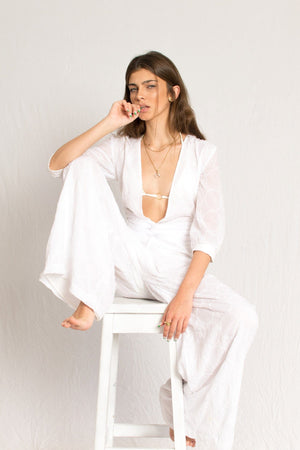 Bastet Noir Women's Jumpsuits & Rompers EU36/US4 / White The Stia 100% Cotton Wide Leg Jumpsuit