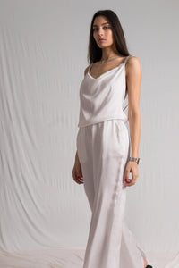 Bastet Noir Women's Jumpsuits & Rompers Sleeveless & Backless Silk Satin Jumpsuit in White, Light Blue, or Dark Blue