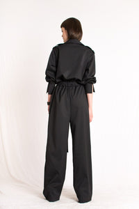 Bastet Noir Women's Jumpsuits & Rompers The Barbara Black Striped Plunging Neckline Jumpsuit With Detachable Belt