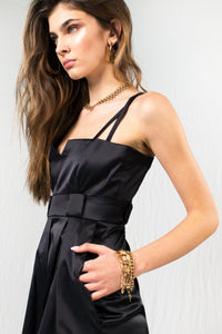 Bastet Noir Women's Jumpsuits & Rompers The Brenda Playsuit in 100% Black Silk Satin