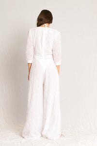 White Sheer Jumpsuit With Sleeves - Women Dress 