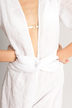 White Sheer Jumpsuit With Sleeves - Women Dress 