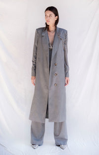 Bastet Noir Women's Outerwear 3 Piece Trouser, Trench Coat & Vest Set in Grey Wool Blend