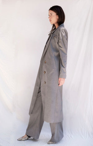 Bastet Noir Women's Outerwear Women's Trench Coat in Grey Wool Blend