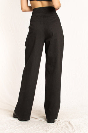 Grey Wool Striped - High Waist Pants - Shop Himel Hoch