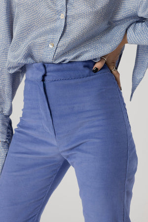 Bastet Noir Women's Pants & Trousers Blue Cotton Corduroy Women's Pants