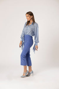 Bastet Noir Women's Pants & Trousers Blue Cotton Corduroy Women's Pants