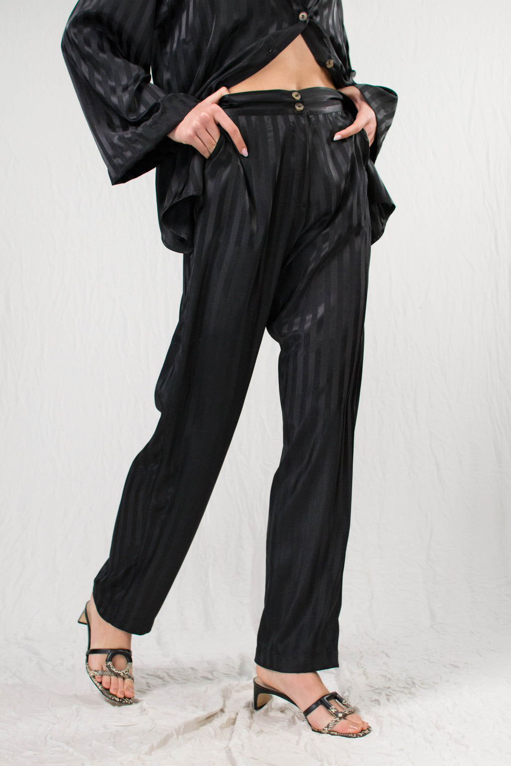 Bastet Noir Women's Pants & Trousers CUSTOM / Black The Eve Black Pants in 100% Silk Satin