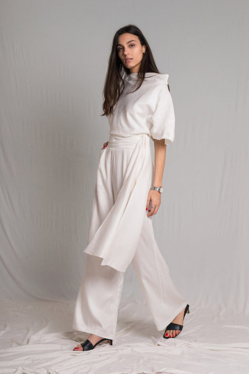 Bastet Noir Women's Pants & Trousers CUSTOM / White Pants & Top Set in White or Green Silk