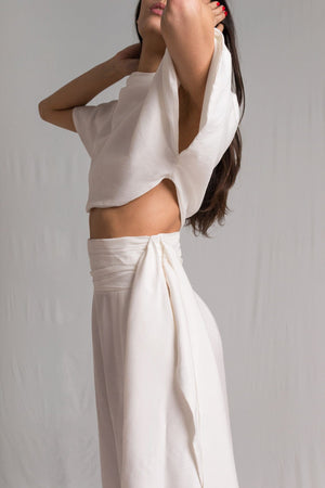 Bastet Noir Women's Pants & Trousers EU42/US10 / White Pants & Top Set in White or Green Silk