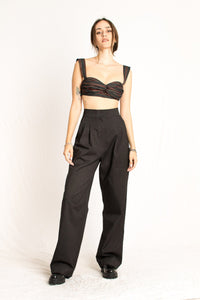 Bastet Noir Women's Pants & Trousers The Sara Tailored High Waisted Wide Leg Trouser With Pleats in Charcoal Gray