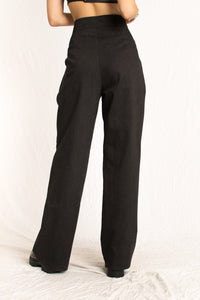 Bastet Noir Women's Pants & Trousers The Sara Tailored High Waisted Wide Leg Trouser With Pleats in Charcoal Gray