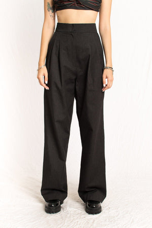 Bastet Noir Women's Pants & Trousers The Sara Tailored High Waisted Wide Leg Trouser With Pleats in Charcoal Gray