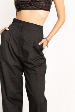 Bastet Noir Women's Pants & Trousers The Sara Tailored High Waisted Wide Leg Trouser With Pleats in Charcoal Gray