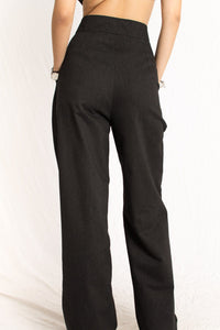 Bastet Noir Women's Pants & Trousers The Sara Tailored High Waisted Wide Leg Trouser With Pleats in Charcoal Gray