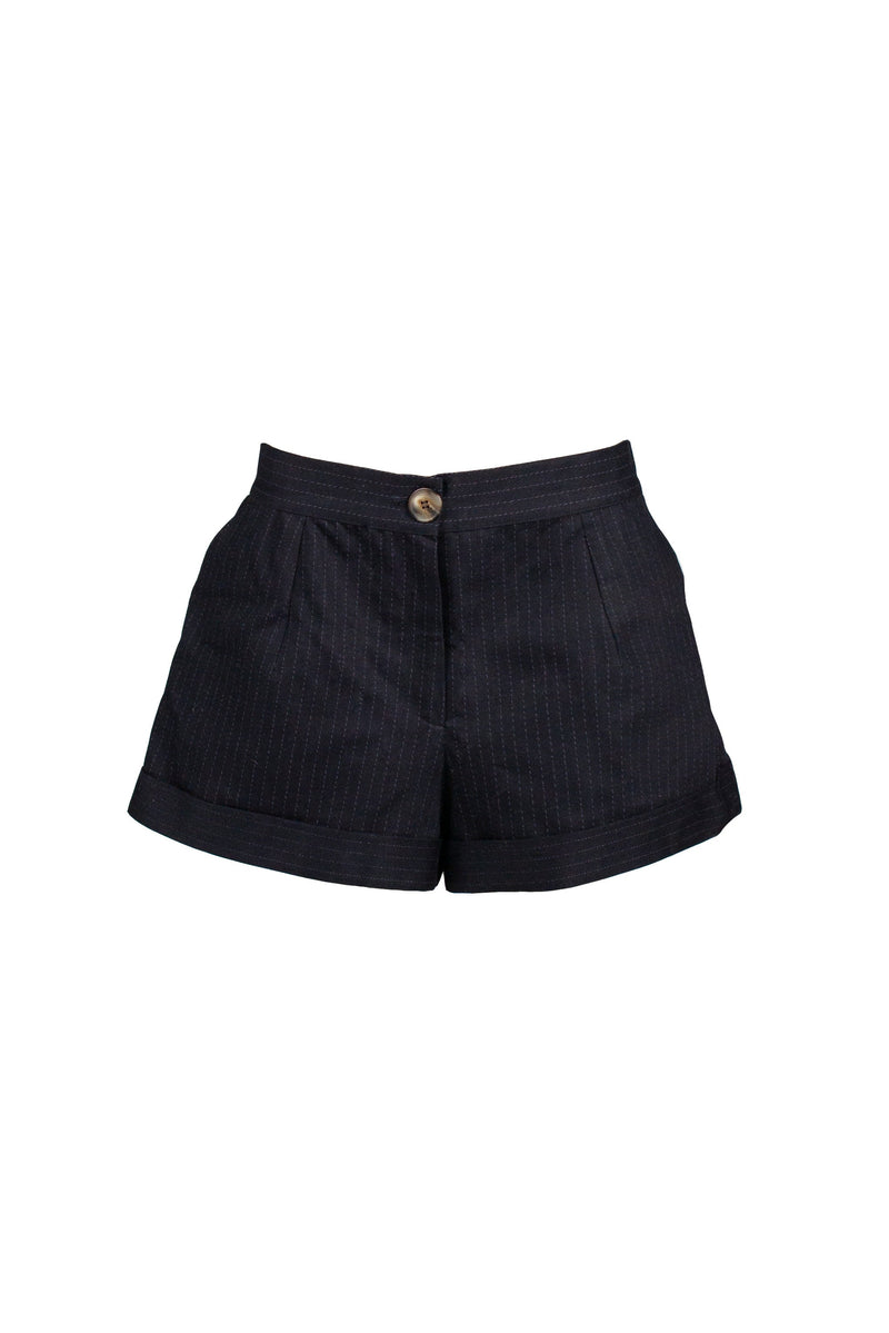 Bastet Noir Women's Shorts The Reese Dark Navy Pinstripe Women's Short in Black