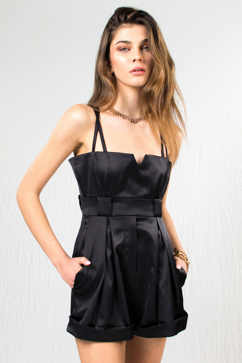 Black Satin Wedding Guest Jumpsuit - Custom Made - Bastet Noir