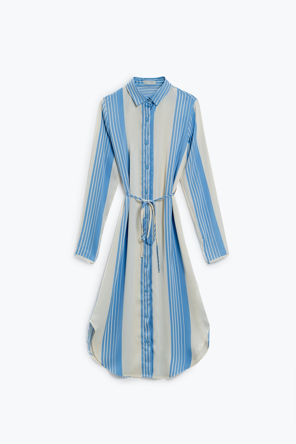 Q2 blue striped buttoned satin shirt dress