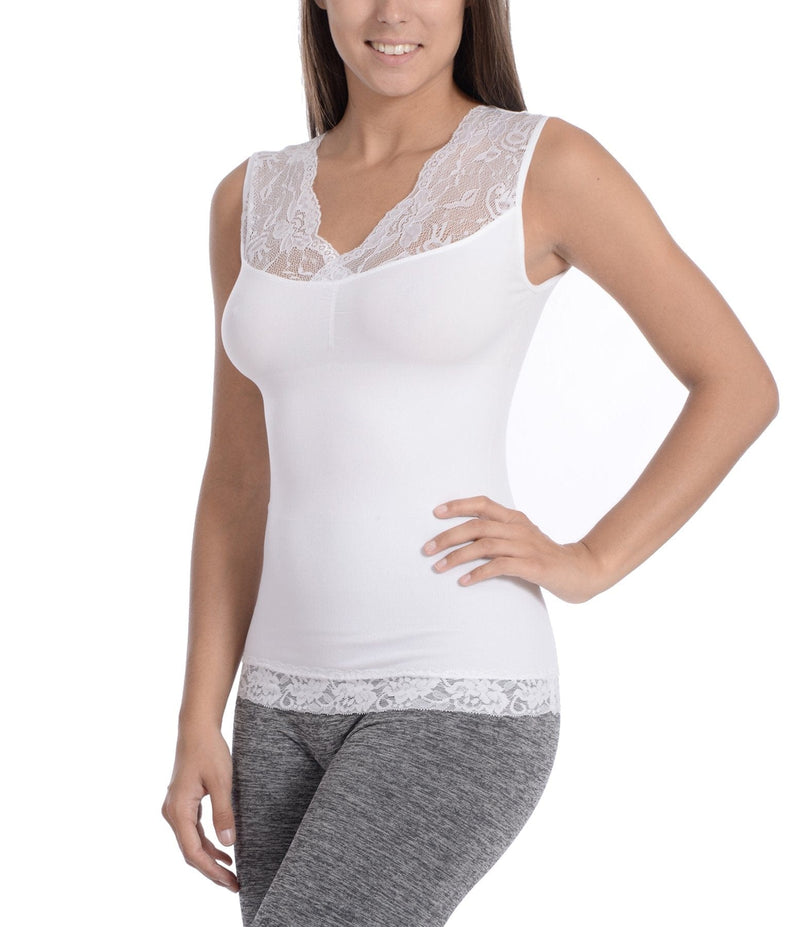 Body Beautiful Shapewear Women's Shapewear Seamless Shaping Tank Top With Lace Detail White