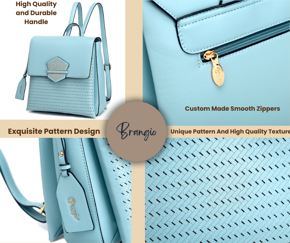 Brangio Italy Collections Handbag BI Chic Femme Fatale Handmade Travel Backpack in L. Blue, Gold, Black, Pearl White, or Pink