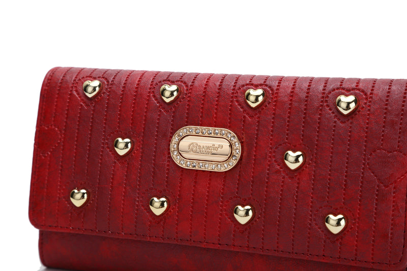 Brangio Italy Collections Handbag BI Heart Beat Women's Tri-Fold Wallet in Burgundy, Gold, Coffee, Black, or Navy