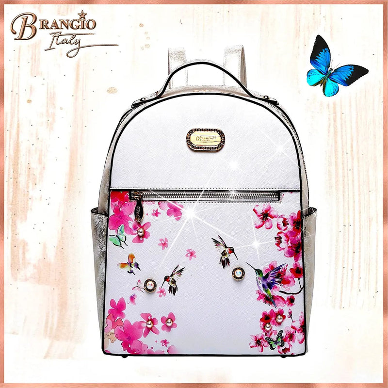 Brangio Italy Collections Handbag BI Hummingbird Backpack in White, Black, Blue, Red, Bronze, Burgundy, or Pewter