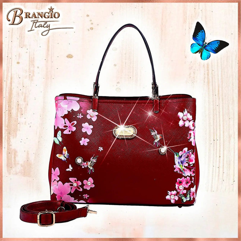 Brangio Italy Collections Handbag BI Hummingbird Top Handle Bag in White, Red, Pewter, Black, Blue, Brown, or Burgundy