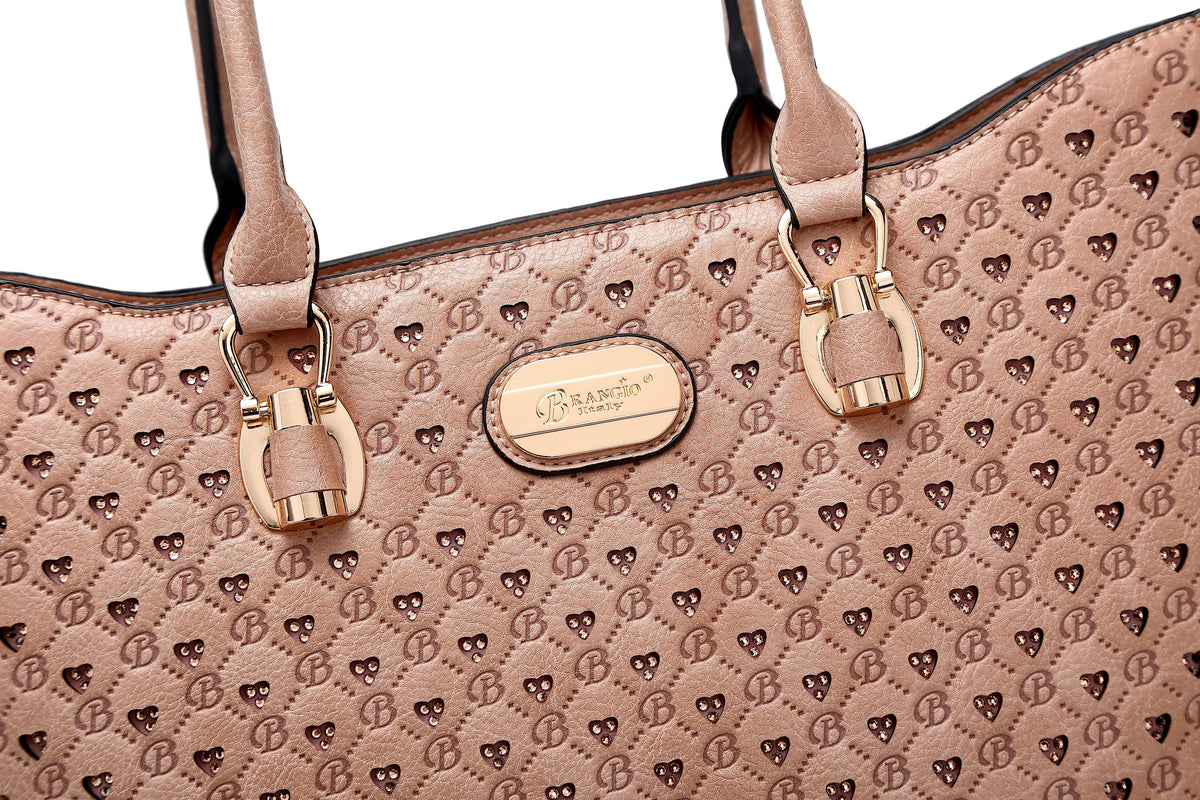Brangio Italy Collections Handbag BI Millionaire Crystal Engraved Tote in Pink, Brown, Blue, Beige, Black, or Red