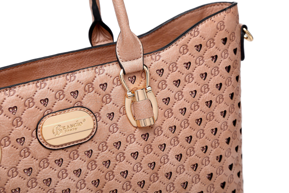 Brangio Italy Collections Handbag BI Millionaire Crystal Engraved Tote in Pink, Brown, Blue, Beige, Black, or Red