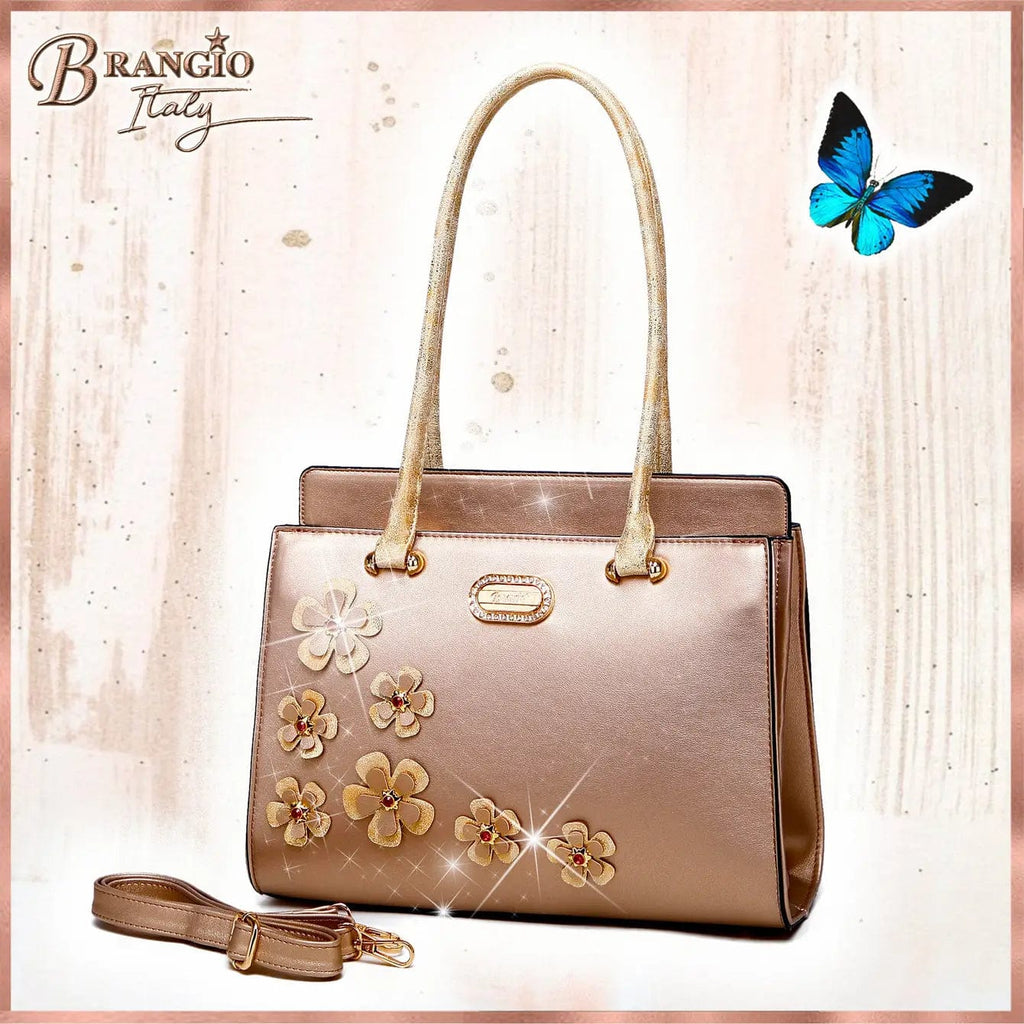 Brangio Italy Collections Handbag BI Twinkle Cosmos Florality Purse and Handbag in Light Gold, Pewter, or Black