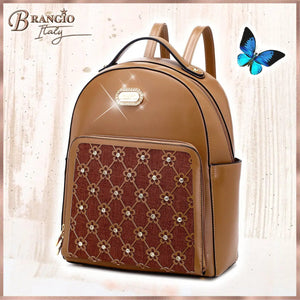 Brangio Italy Collections Handbag BI Wildflower Blossom Work & Travel Backpack in Red, Brown, Green, or Black