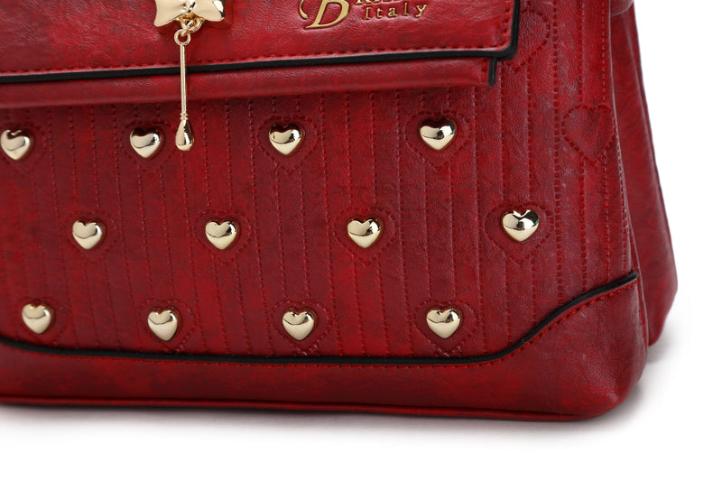 Brangio Italy Collections Handbag BI Women's Hearts Handmade Crossbody Satchel in Gold, Black, Coffee or Navy