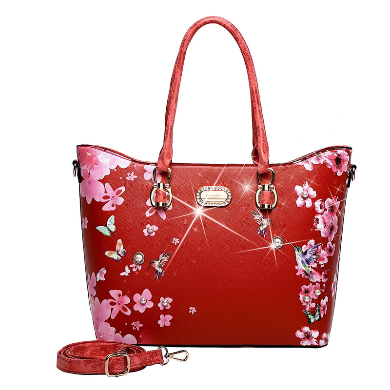 Brangio Italy Collections Handbag BI Women's Hummingbird Bloom Top-Handle Bag in Red, Blue, Bronze, or Burgundy