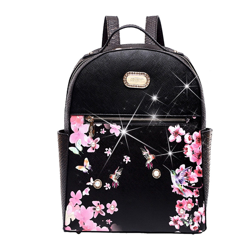 Brangio Italy Collections Handbag Black BI Hummingbird Backpack in White, Black, Blue, Red, Bronze, Burgundy, or Pewter